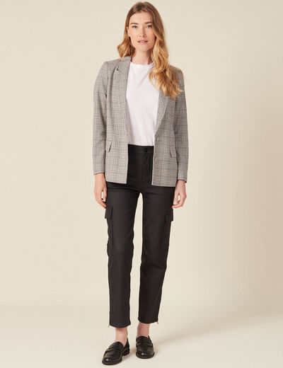 Jeans cargo 7/8ème enduit denim noir enduit femme