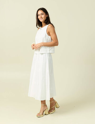 Jupe fluide en coton doubl&eacute;e ecru femme