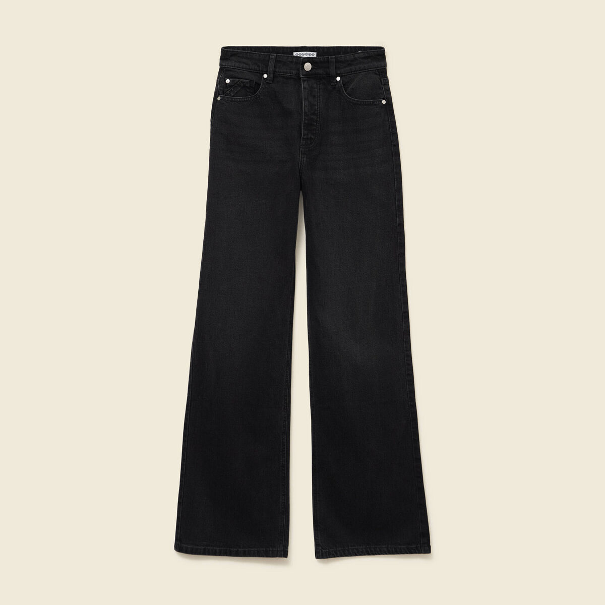 Jeans large taille haute denim noir femme