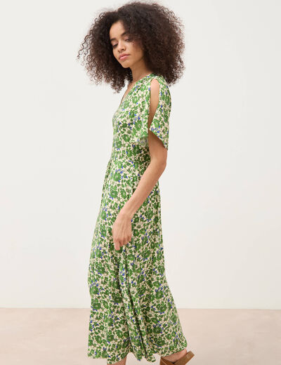 Robe fluide col v manches courtes vert femme