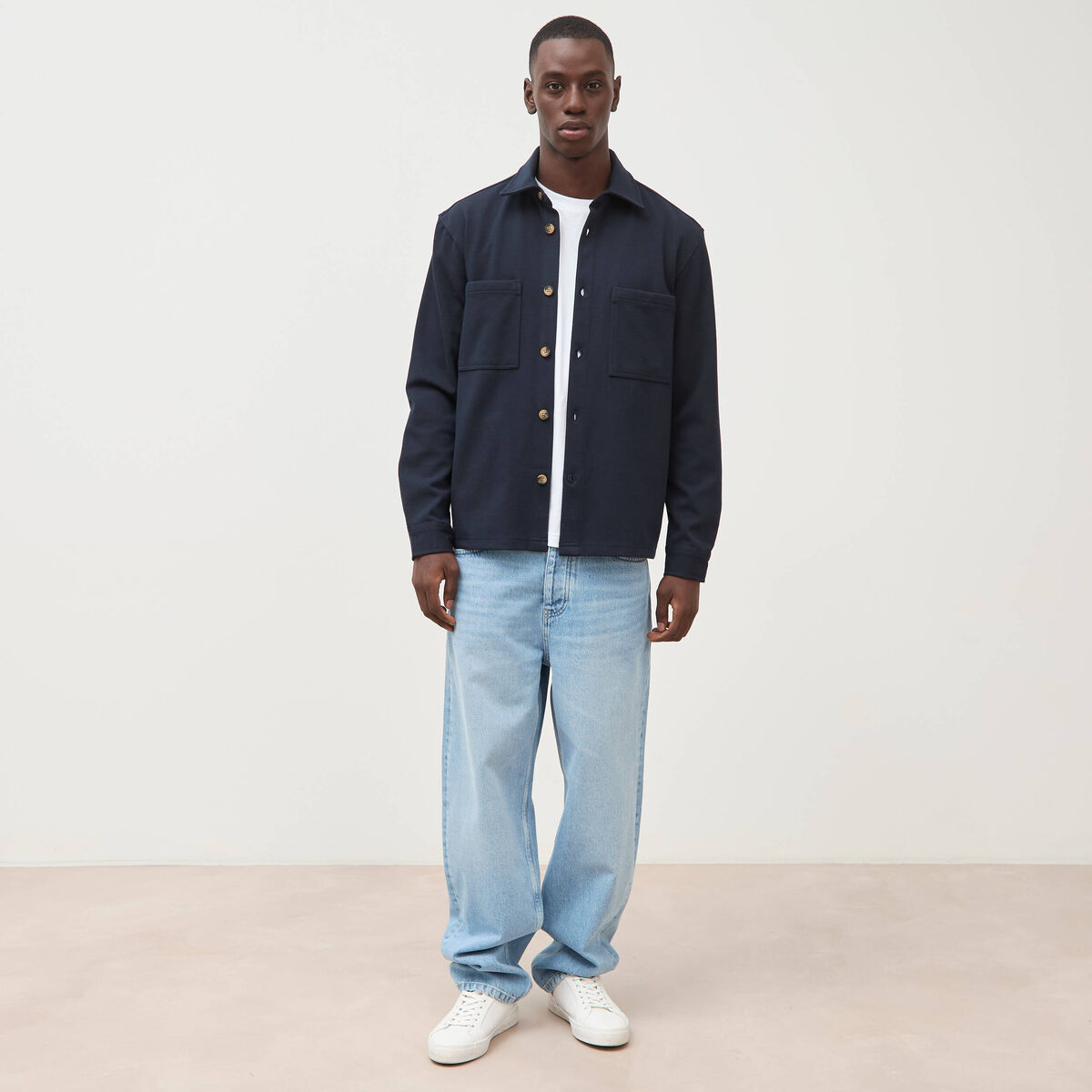 Jeans large longueur 32 en coton denim bleach homme