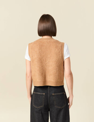 Gilet sherpa droit sans manches beige femme
