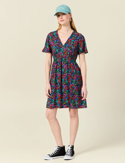 Robe droite fluide col en V noir femme