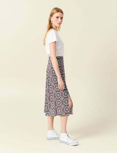 Jupe midi droite fendue bleu marine femme