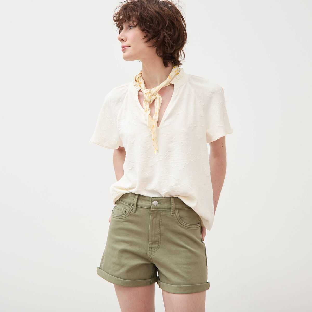 Short mom taille haute vert kaki femme