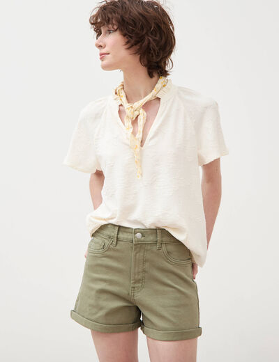 Short mom taille haute vert kaki femme