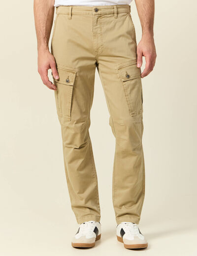 Pantalon cargo droit beige homme