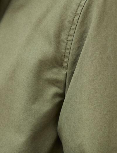 Parka droite mi-longue &agrave; capuche vert kaki homme