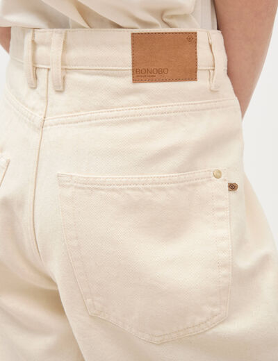 Jeans loose taille bascul&eacute;e ecru femme