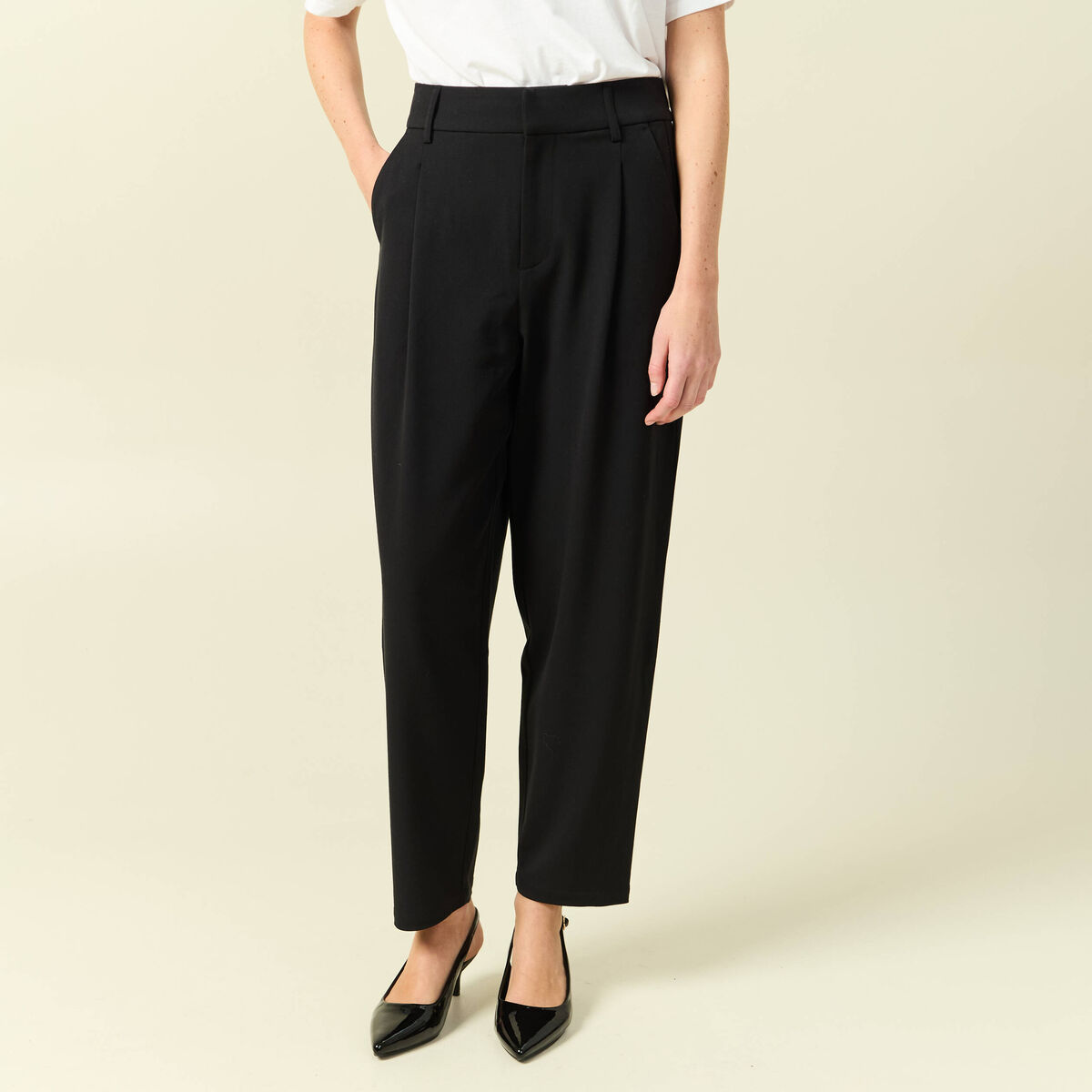 Pantalon slouchy taille haute 7/8&egrave;me noir femme