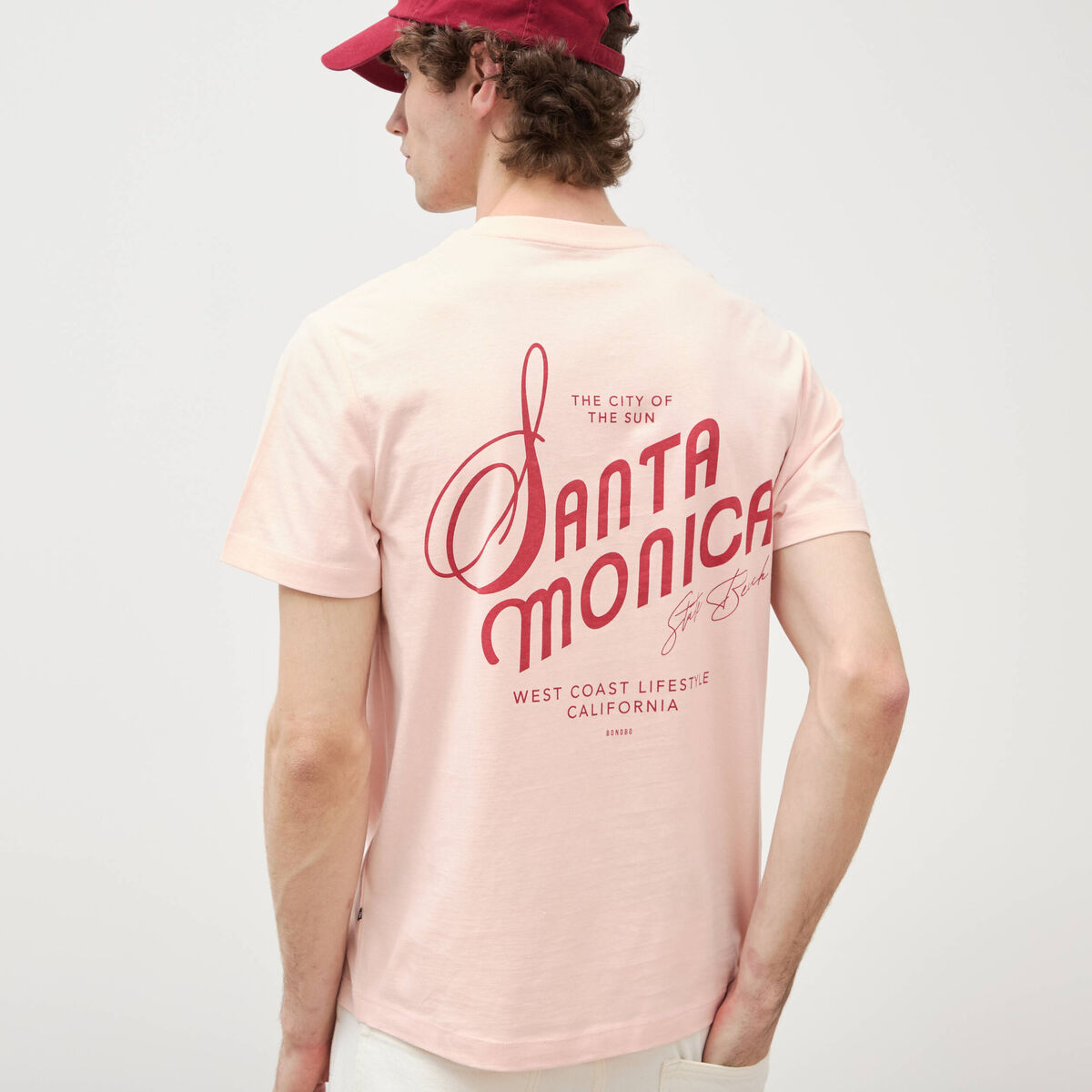 T-shirt en coton rose poudr&eacute;e homme