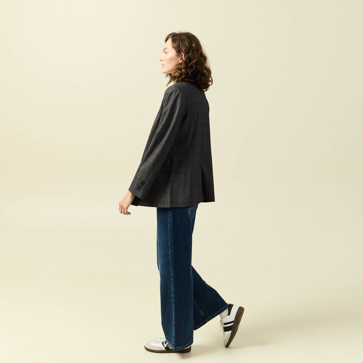 Veste oversize manches longues doublée gris foncé femme