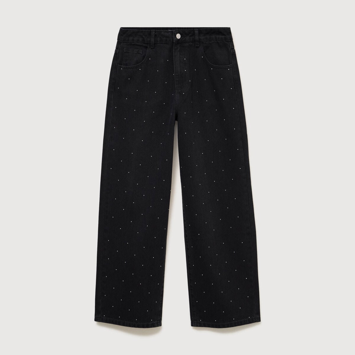 Jeans ample d&eacute;tails clout&eacute;s denim noir femme