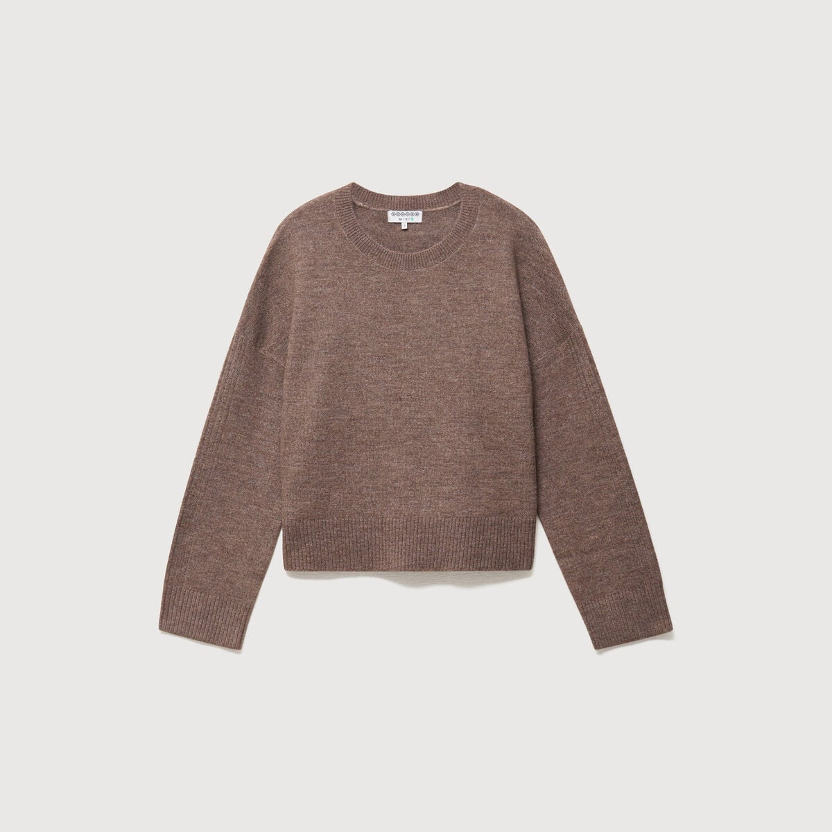 Pull col rond manches longues marron femme