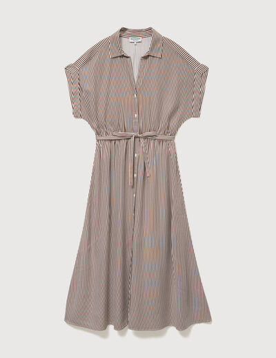 Robe longue &eacute;vas&eacute;e ceintur&eacute;e marron femme