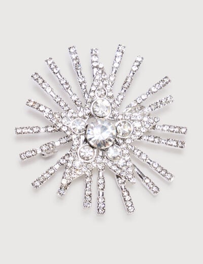 Broche avec strass couleur argent femme