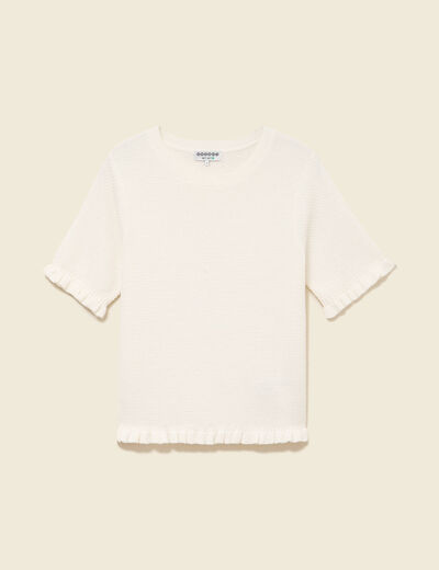 Pull droit court en coton ecru femme