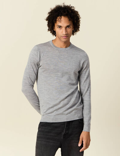 Pull 100% laine mérinos gris foncé homme