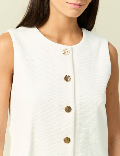 D&eacute;bardeur col rond sans manches creme femme