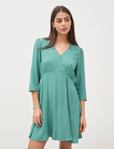 Robe manches longues col v vert femme