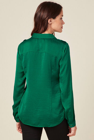 Chemise manches longues vert femme