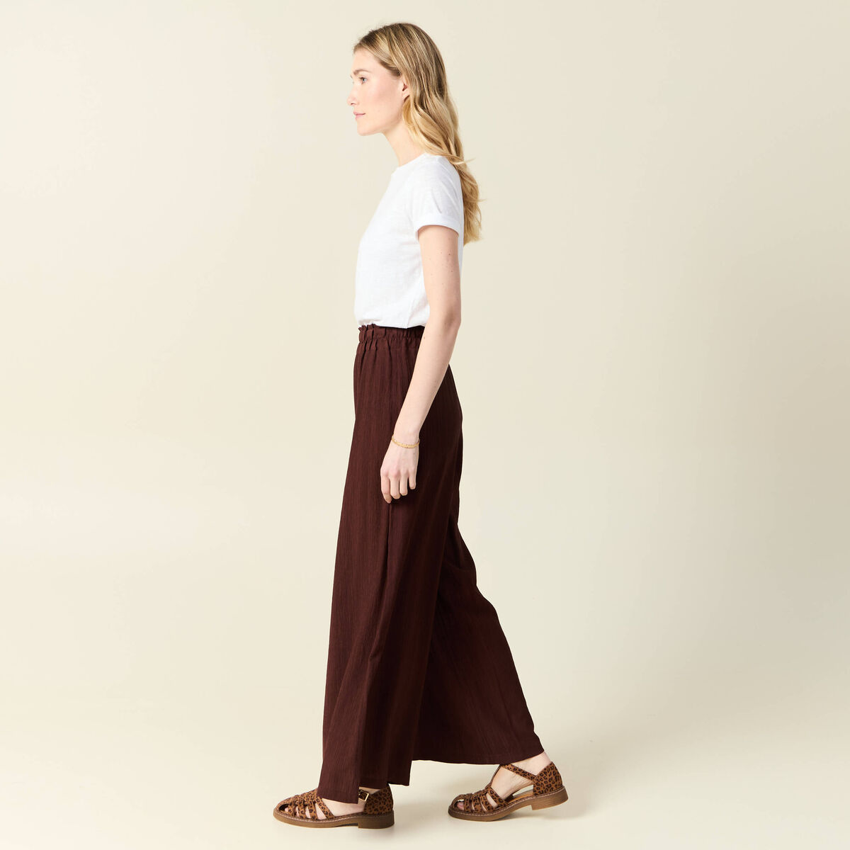 Pantalon large bordeaux femme