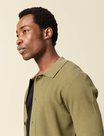 Chemise manches courtes col polo vert kaki homme