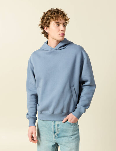 Sweat &agrave; capuche manches longues bleu gris homme