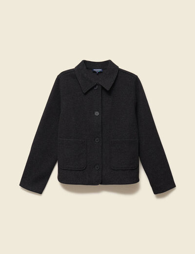 Cardigan droit court col classique gris fonc&eacute; femme