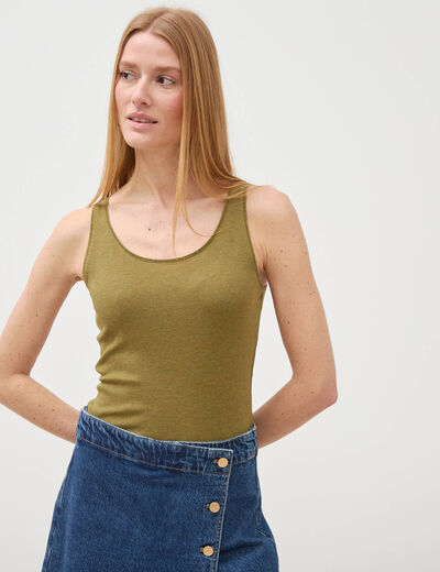 D&eacute;bardeur cintr&eacute; d&eacute;collet&eacute; sans manches vert kaki femme