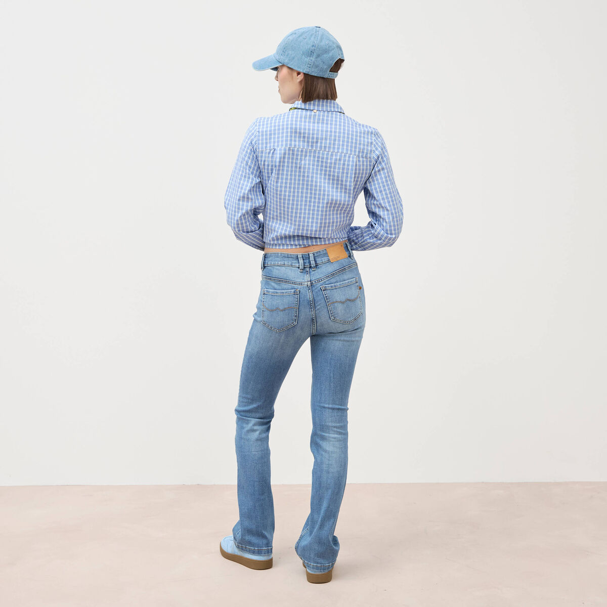 Jeans bootcut taille haute denim used femme