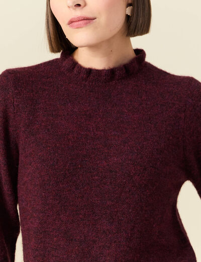 Pull col montant manches longues bordeaux femme