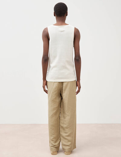 D&eacute;bardeur col rond en coton ecru homme