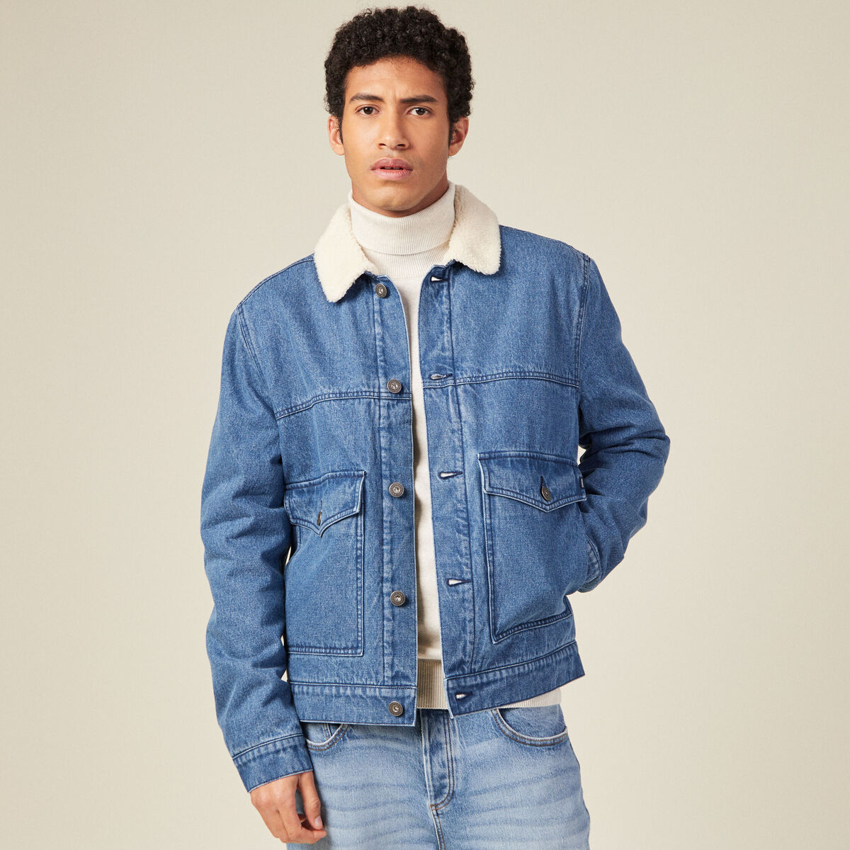 Veste droite en jean denim stone homme