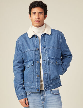 Veste droite en jean denim stone homme