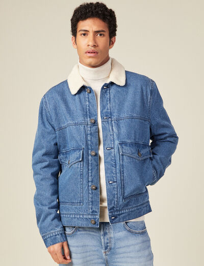 Veste droite en jean denim stone homme