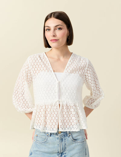 Chemise cintrée courte manches 3/4 ecru femme