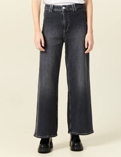 Jeans wide leg taille haute denim gris femme