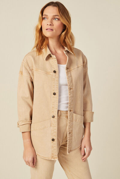 Veste droite boutonnée beige femme