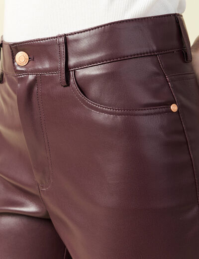 Pantalon taille haute similicuir prune femme