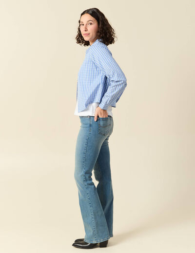 Chemise droite courte en coton bleu clair femme
