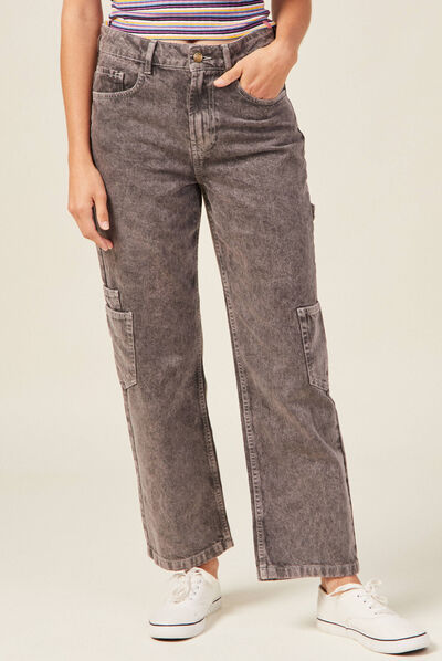Jeans cargo taille haute noir femme