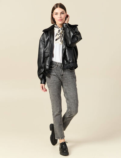 Jeans slim 7/8&egrave;me taille haute denim gris femme