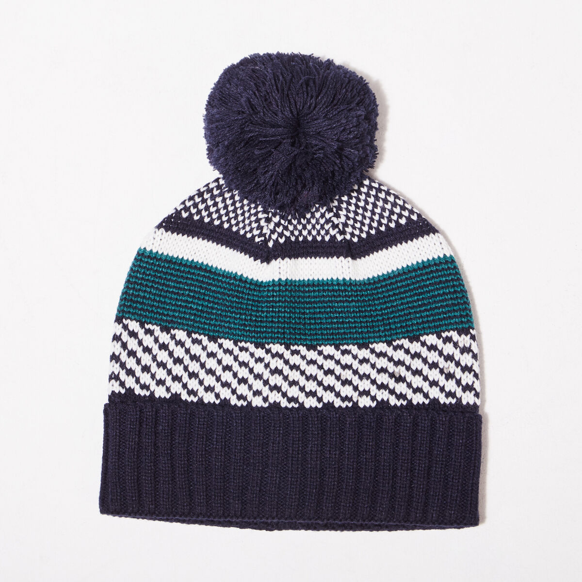 Bonnet tricot&eacute; &agrave; pompon bleu fonc&eacute; homme