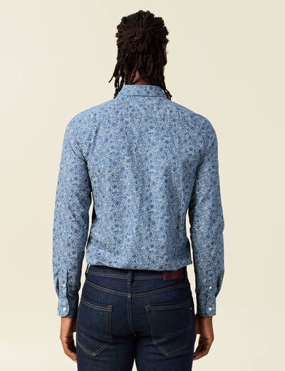 Chemise cintr&eacute;e en coton manches longues bleu marine homme