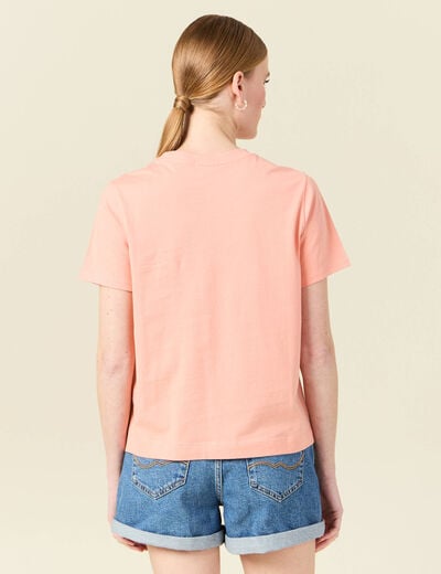 T-shirt en coton manches courtes rose corail femme