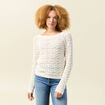 Pull ajouré col bateau manches longues ecru femme