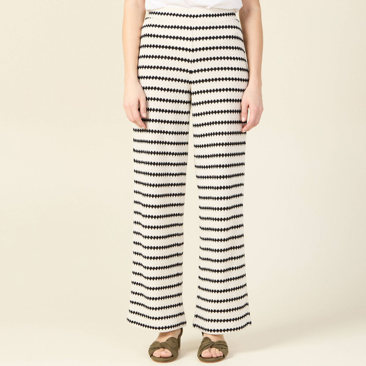 Pantalon large en tricot blanc femme