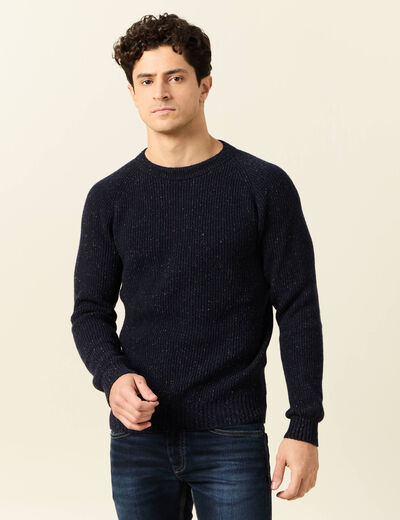 Pull manches longues fabriqué en France bleu marine homme