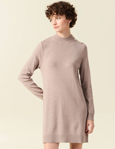 Robe pull droite col montant taupe femme